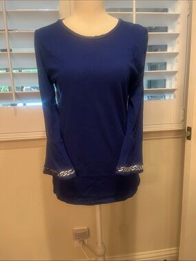 Michael Kors Royal Blue Long Sleeve Top with Chain Cuff Detail